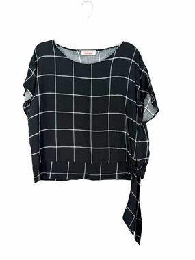 Pants Store Gameday Windowpane Side-Tie Blouse in Black